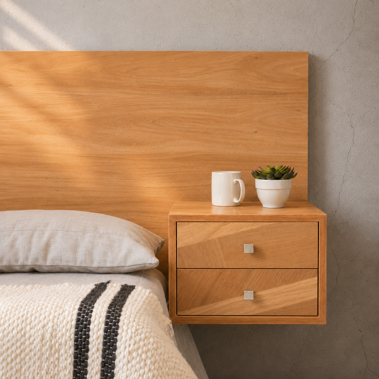 Respaldo de Cama Aconcagua con Veladores Dobles / Madera