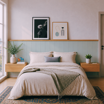 RESPALDO DE CAMA VERDE AGAVE Y MADERA