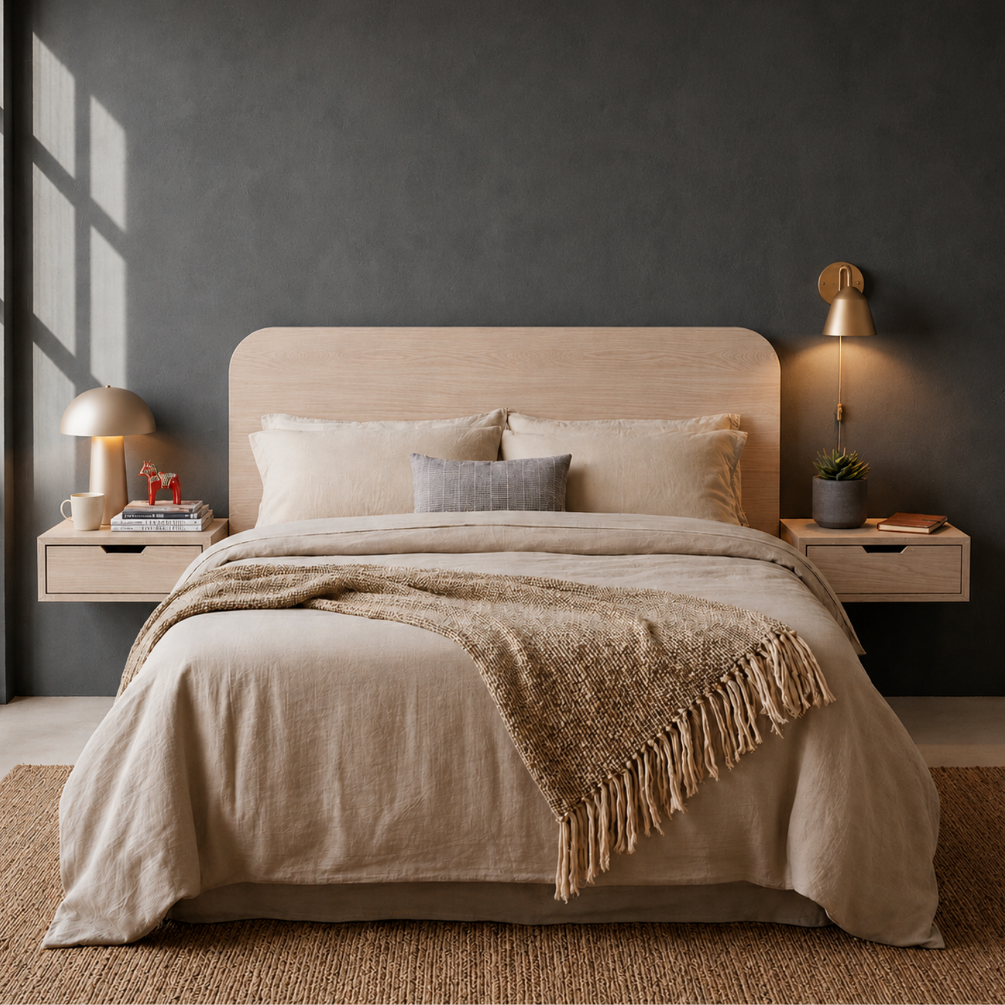RESPALDO DE CAMA ATACAMA FLOTANTE MADERA BLANQUEADA