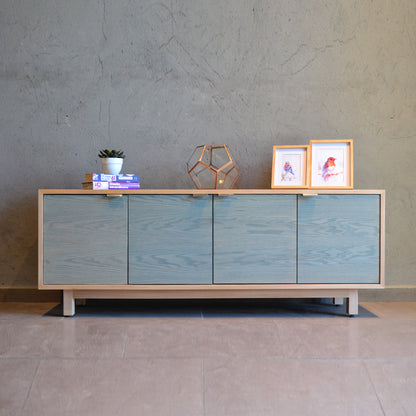 Rack Tv Aysen Madera Natural y Celeste 150 cm