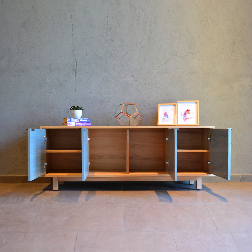 Rack Tv Aysen Madera Natural y Celeste 150 cm