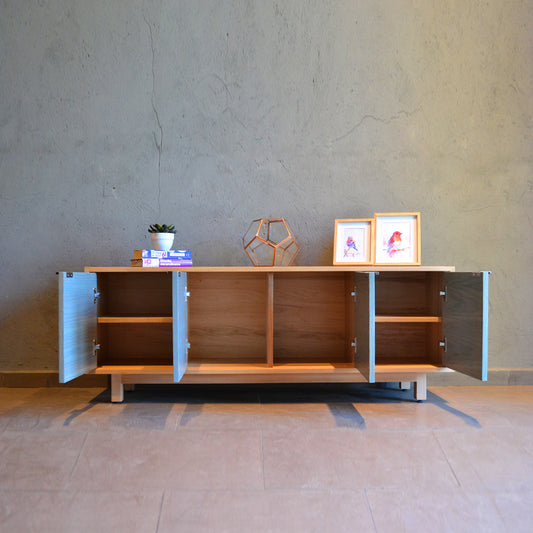 RACK TV AYSEN MADERA NATURAL Y CELESTE 150 cm