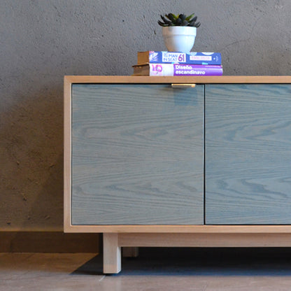 Rack Tv Aysen Madera Natural y Celeste 150 cm
