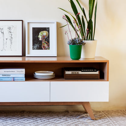 RACK TV SALAR MADERA NATURAL Y BLANCO 170 cm